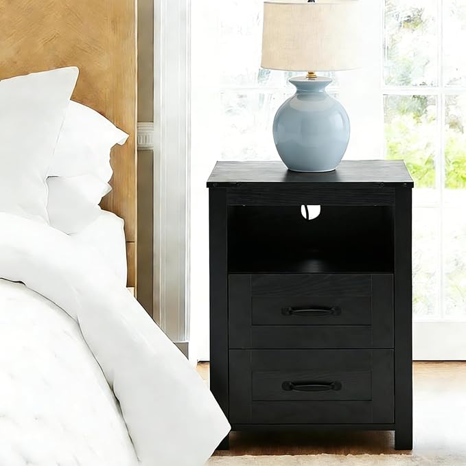 Black Rustic Night Stand, Farmhouse End Table, Modern Bedside Table - Image 3