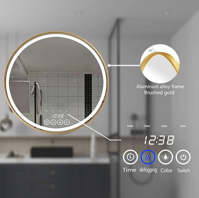32 Inch Wall-Mounted Round Bathroom Mirror - Image 5