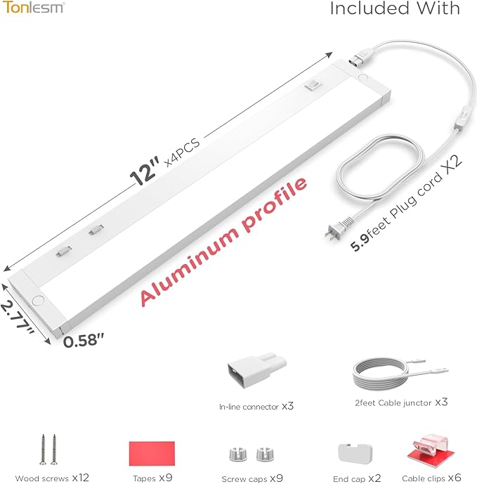 12 Inch Under Cabinet Lighting Plug in, 7W 120V 3 Color 3000K/4000K/5000K - Image 9