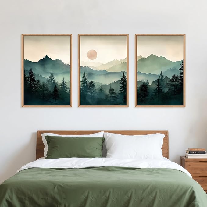 LHIUEM Large Boho Mountain Framed Wall Art Set, Abstract Nature Sunrise Artwork - Image 5