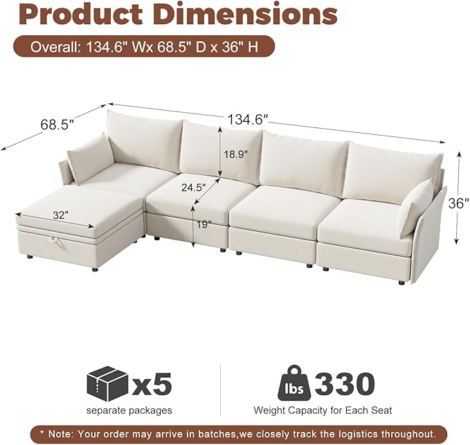 ABCASA 102.6" Modular Sectional Sofa, L Shaped Couch Set - Image 2