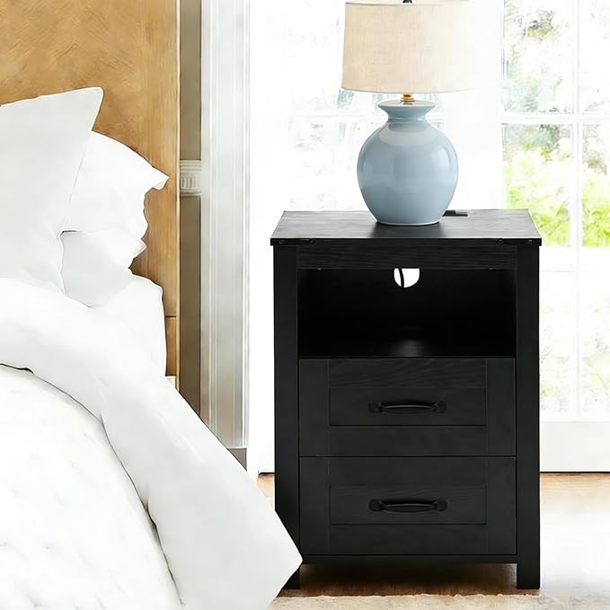 Puntogen Black Night Stand, Rustic End Table - Image 3