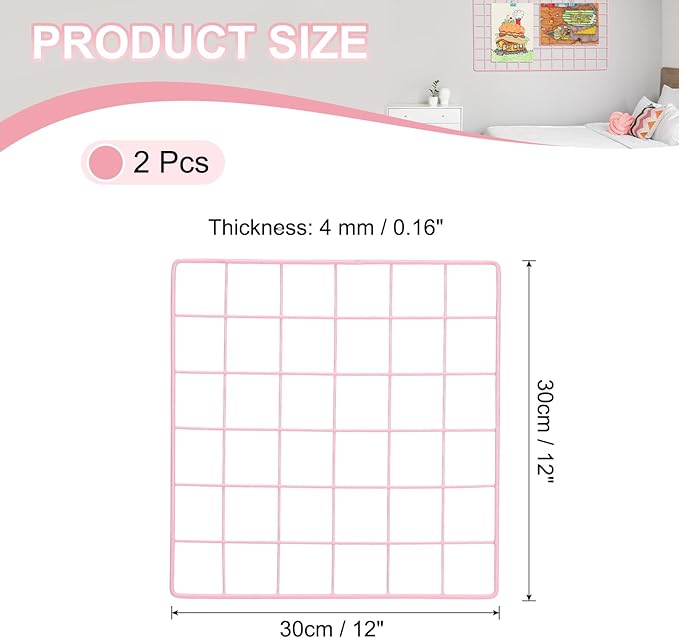 PATIKIL 12"x12" Wire Grid Panel, 2 Pack Board Photo Pictures Memo Display Grid - Image 2