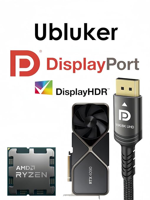Ubluker 10K 8K DisplayPort 2.1 Cable 54Gbps 8 FT, Certified DP to DP Cord 4K - Image 7