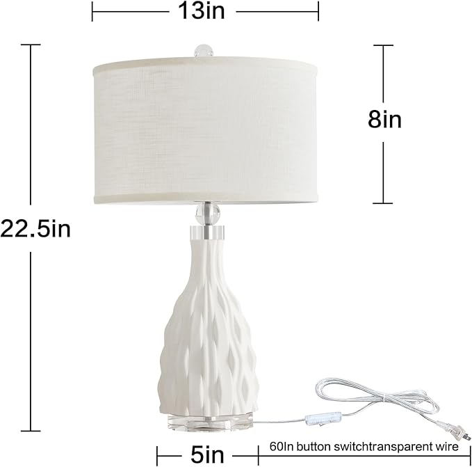 Modern White Textured Ceramic Table Lamps 22.5In, Plug in Table Lamp Decor - Image 7