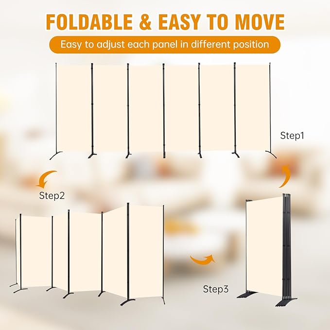6 Panel Folding Privacy Screens, 6 FT Tall Wall Divider - Image 5