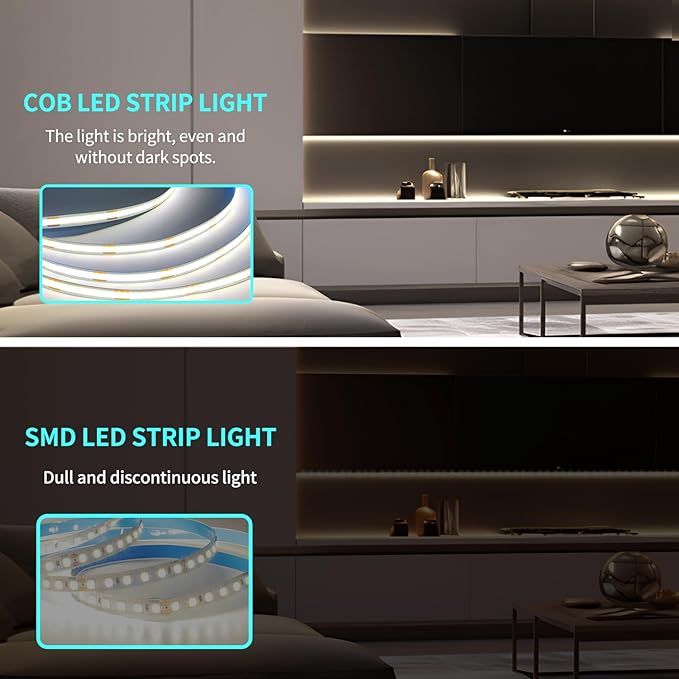 16.4ft COB LED Strip Lights 6000K White Dimmable DC 24V Flexible LED Tape Light - Image 4