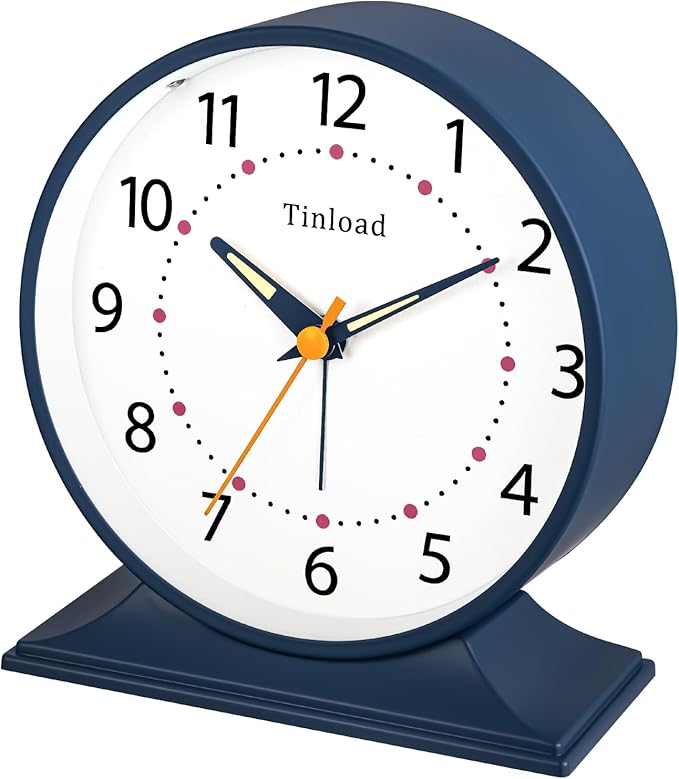 4.5" Antique Retro Analog Alarm Clock, Small Silent Bedside Desk Clock - Image 2