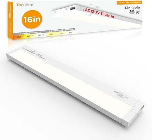 16 Inch Under Cabinet Lighting Plug in, 9W 120V 3 Color 3000K/4000K/5000K by Tonlesm