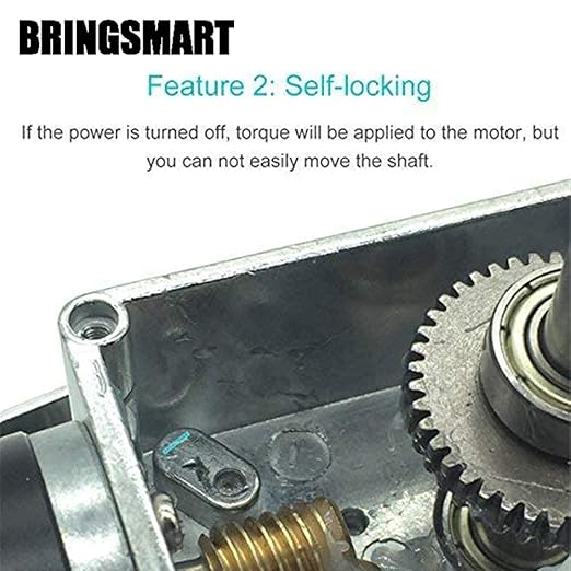 BRINGSMART 24V 40rpm DC Worm Gear Motor 40kg.cm Self-Locking Reversed Mini - Image 4