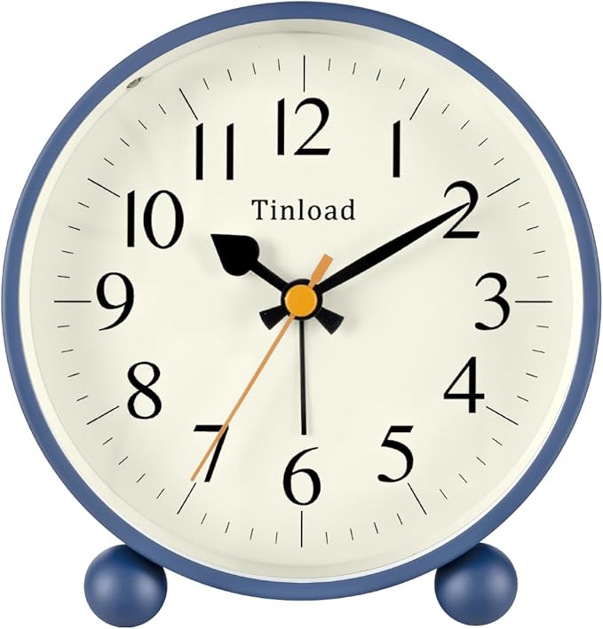 4.5" Vintage Retro Analog Alarm Clock, Super Silent Non Ticking Small Clock by Tinload
