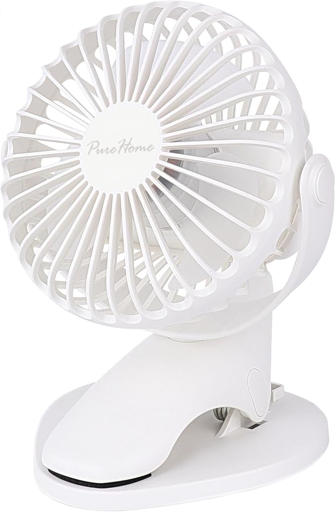 Portable Clip Fan Battery Operated, 3 Speeds USB Rechargeable Mini Table Fan by PureHome
