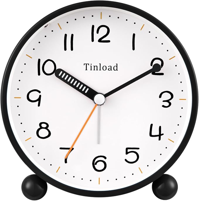4.5" Antique Retro Analog Alarm Clock, Small Silent Battery Operated Clock by Tinload