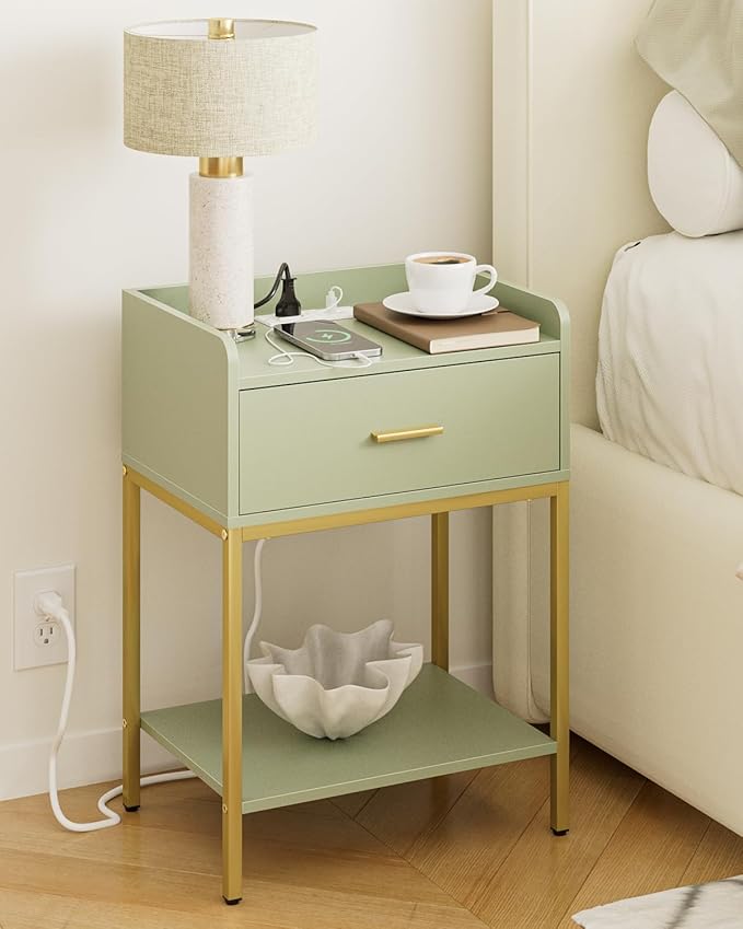 Masupu Nightstand with Charging Station, 3-Tier Modern Bedside Night Stand with by Masupu