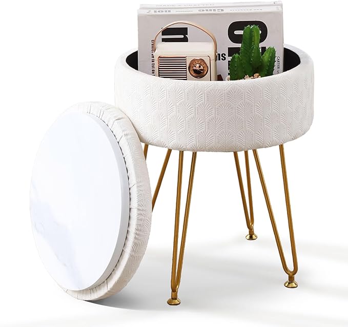 Cpintltr Velvet Storage Ottoman Round Footrest Stool Multifunctional by CpintltrFruniture