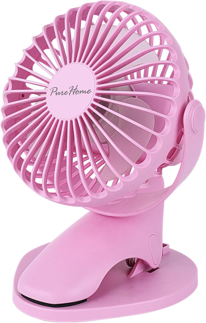 PureHome Portable Clip Fan Battery Operated, 3 Speeds USB Rechargeable Mini by PureHome