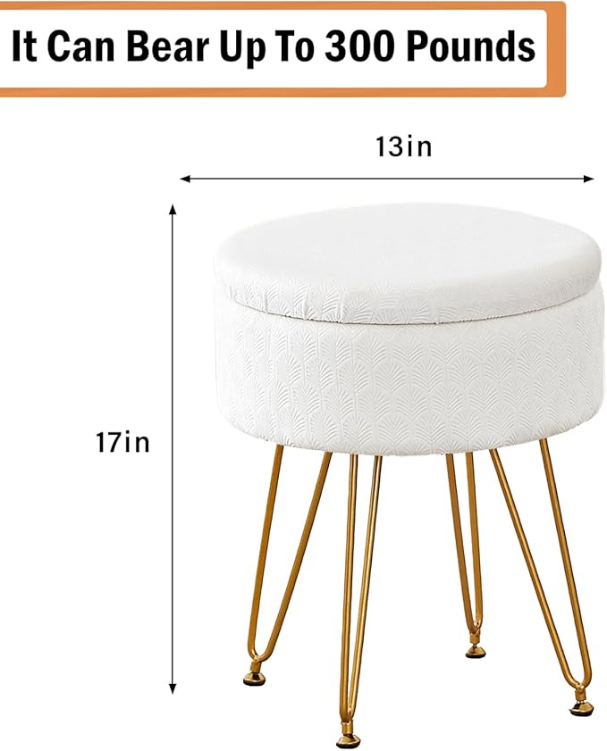 Cpintltr Velvet Storage Ottoman Round Footrest Stool Multifunctional - Image 3