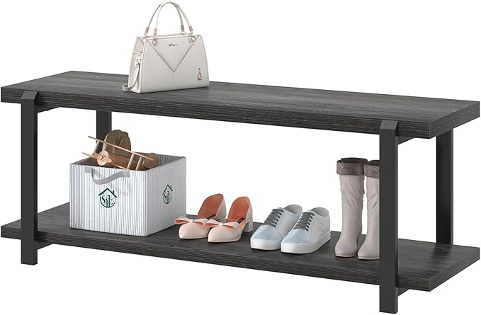 FOLUBAN 47 Inch Shoe Storage Bench, Rustic Wood and Metal Entryway Bench - Image 8