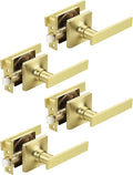 Mengico 4 Pack Passage Door Levers Gold Finish, No-Locking Keyless Square Door by Mengico