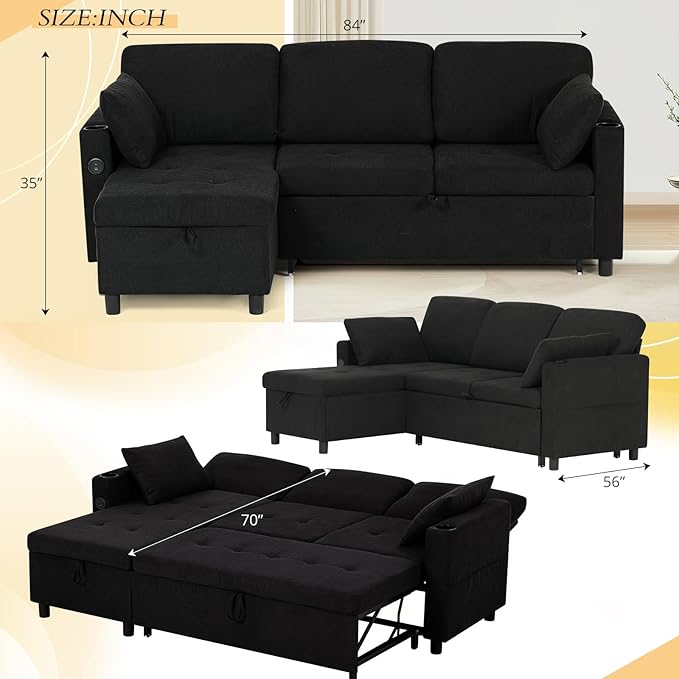 84" Sectional Pull Out Sofa Bed - Image 3