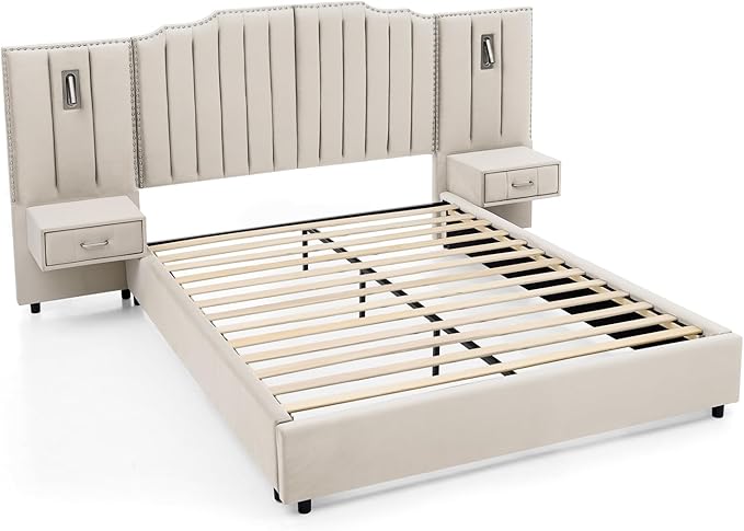 Luxury Queen Bed Frame with Headboard and Storage, Velvet Fabric Upholstered - Image 7