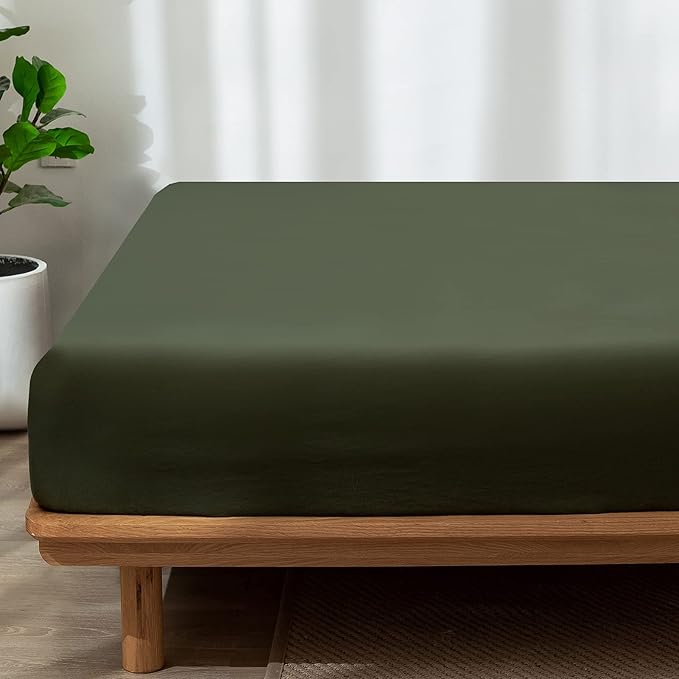 MooMee Fitted Bottom Sheet Only 100% Washed Cotton Linen Like Textured - Image 3