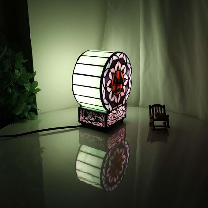 Bieye L12017 Tiffany Style Stained Glass Desk Clock Table Lamp - Image 3