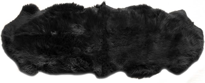 Authentic Black Sheepskin Rug 2x6 ft, Genuine Double Pelt Fluffy Fur Area Rug - Image 9
