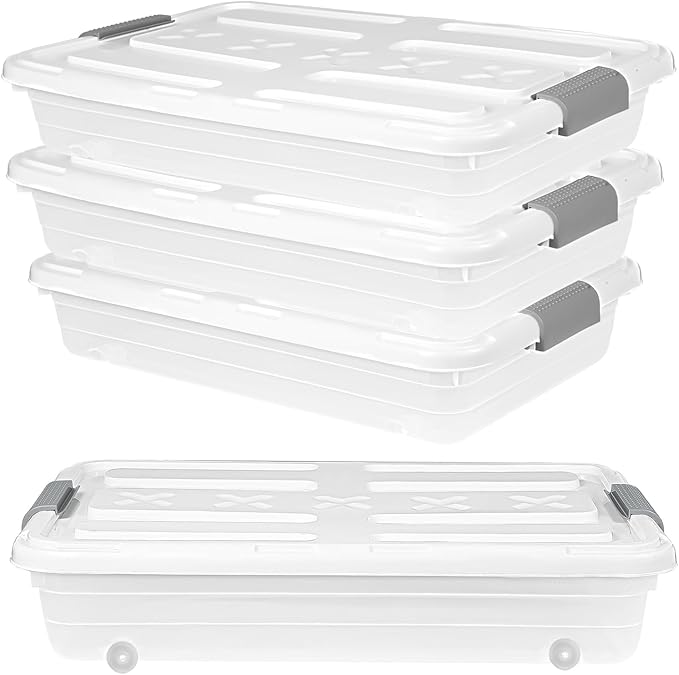 4 PCS*37 Qt Wheeled Latching Under Bed Storage, Stackable Bin by Unknown