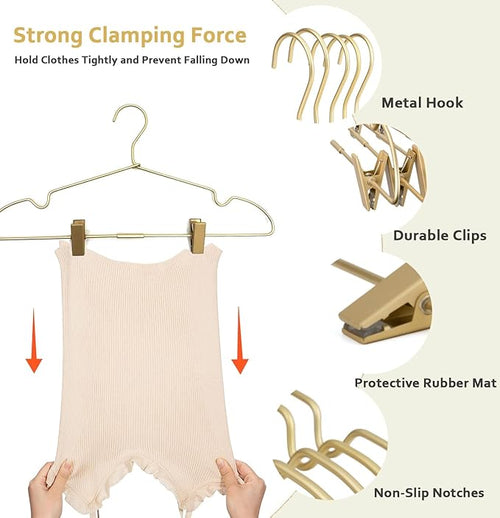 16.5" Adult Gold Metal Clips Pants Coat Clothes Hangers, 30 Pack Coat Suit - Image 2