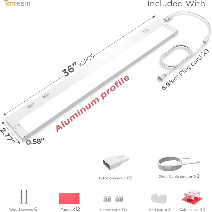 36 Inch Under Cabinet Lighting Plug in, 20W 120V 3 Color 3000K/4000K/5000K - Image 9