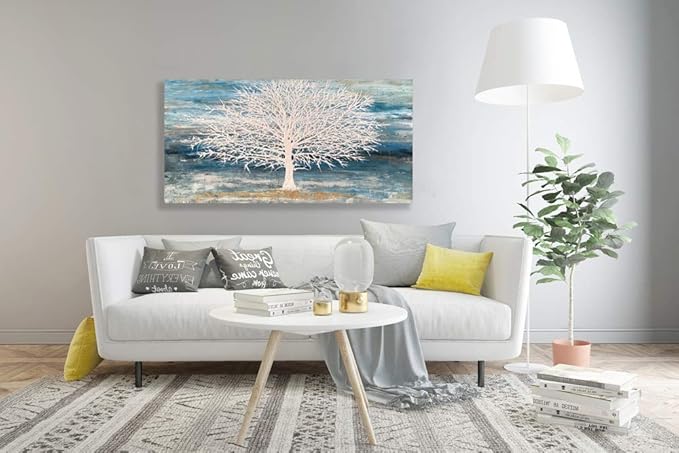 RICHSPACE ARTS Modern Tree Canvas Wall Art Teal Blue and White Pictures Large - Image 9