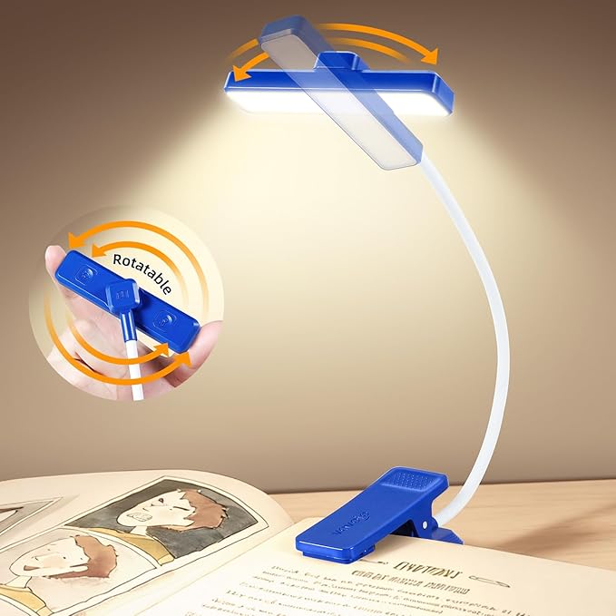 VAVOFO Rechargeable Book Light Rotatable：24 LEDs Reading Light, 3-Color & - Image 2