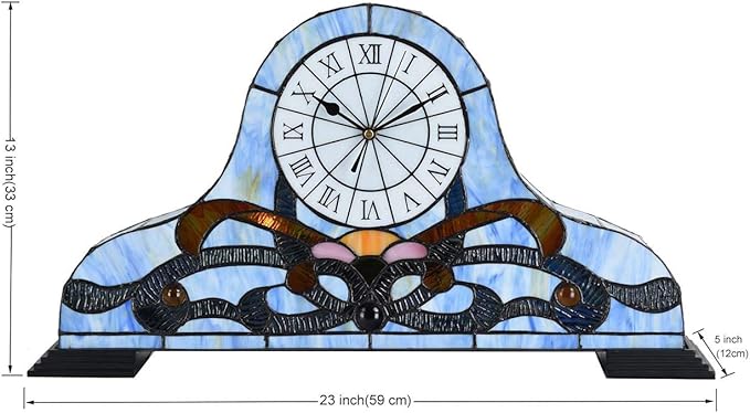 Bieye L10661 Baroque Desk Clock Tiffany Style Stained Glass Accent Table Lamp - Image 5