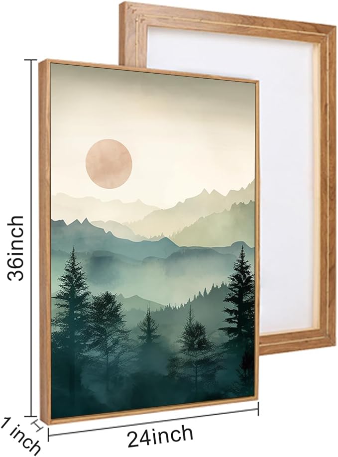 LHIUEM Large Boho Mountain Framed Wall Art Set, Abstract Nature Sunrise Artwork - Image 7