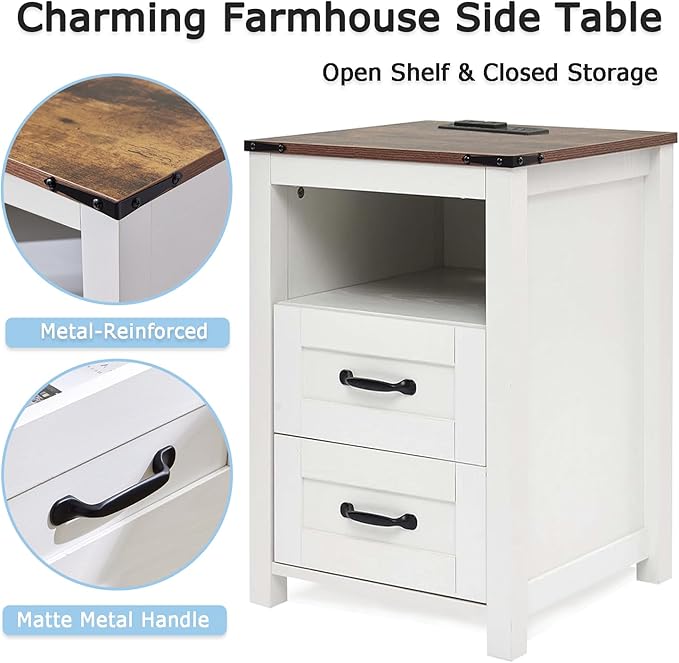 Puntogen White Night Stand, Rustic End Table - Image 5
