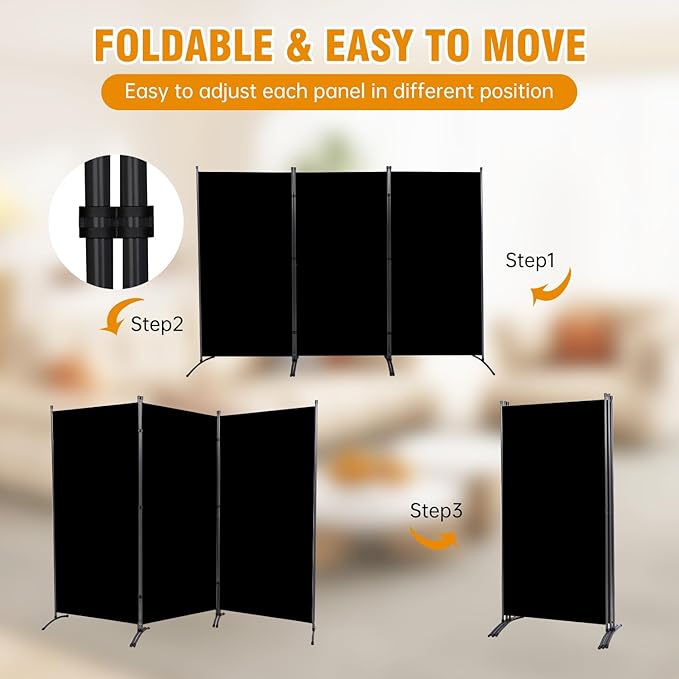 3 Panel Folding Privacy Screens, 6 FT Tall Wall Divider - Image 3