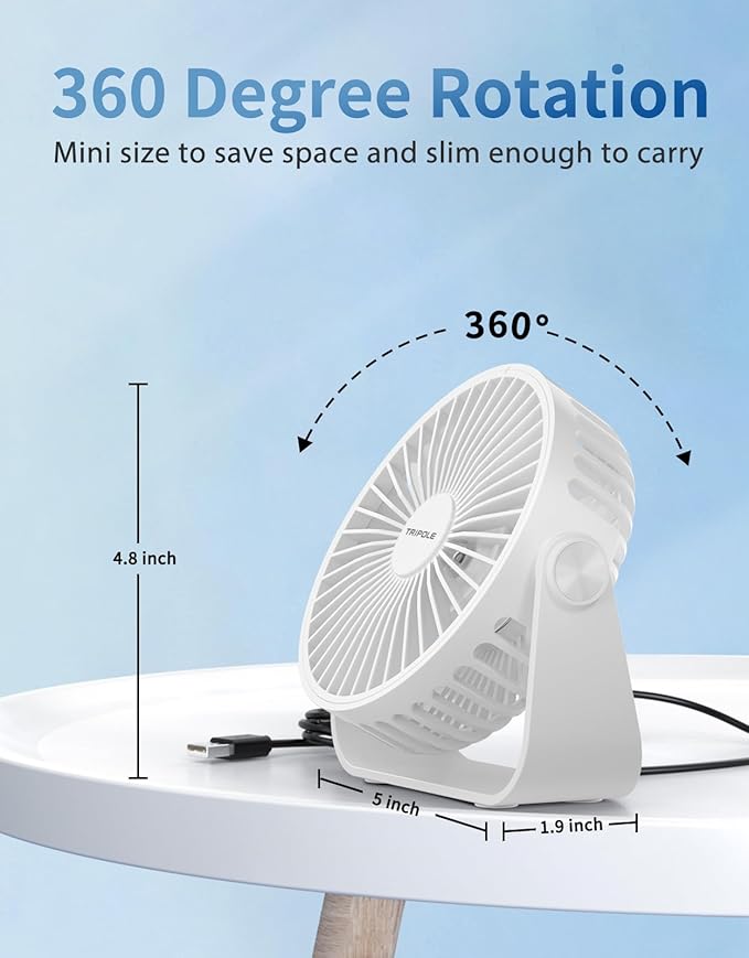 TriPole USB Desk Fan Portable Mini Fan Powerful 3 Speeds Wind Personal Desktop - Image 5