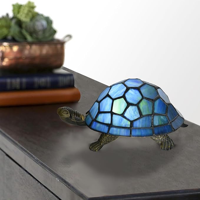A0020 Turtle Tiffany Style Accent Table Lamp Handmade Stained Glass Animal - Image 3
