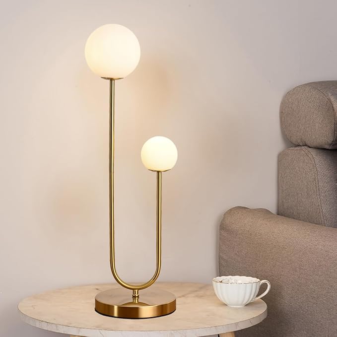 Mid Century Gold Globe Table Lamp Modern U-Shape 2-Light Desk Table Light - Image 2