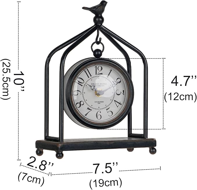 SOFFEE DESIGN 7.5'' x 10'' Mantel Clock Iron Tower Frame, Creative Bird - Image 5