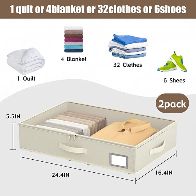 Under Bed Storage with Wheels, No Assemble Required 5.5 inches height beige - Image 4