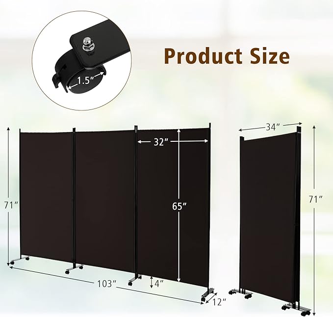 GOFLAME 3 Panel Folding Room Divider, 6FT Rolling Privacy Screen - Image 7