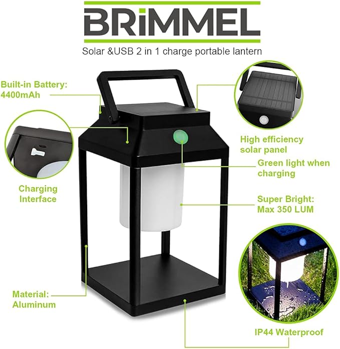 Solar Outdoor Lantern Aluminum LED Portable Rechargeable Table Lamp 35W 3000K - Image 5