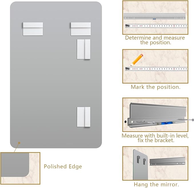 Mirrorons 60 x 28 Frameless Bathroom Mirror, Rounded Corner Bathroom Vanity - Image 7