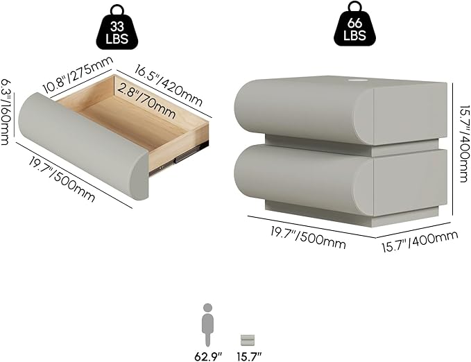 homary Smart Nightstand Modern White Leather Nightstands - Image 2