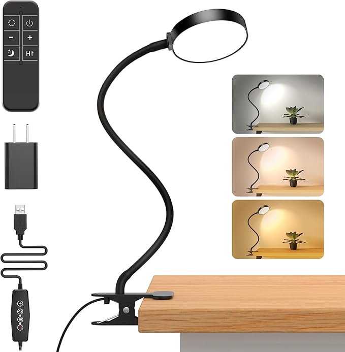 Reading Light with Remote, LED Desk Lamp Clip on RA>95 Dimmable Flexible by iFalarila
