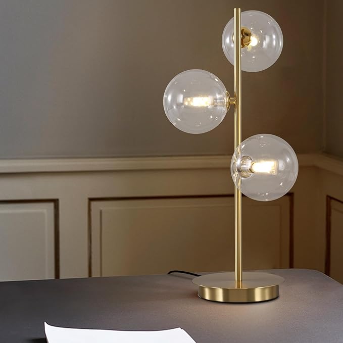 Glass Table lamp Gold, 3-Globe Table lamp Tall, Reading Lamp - Image 2