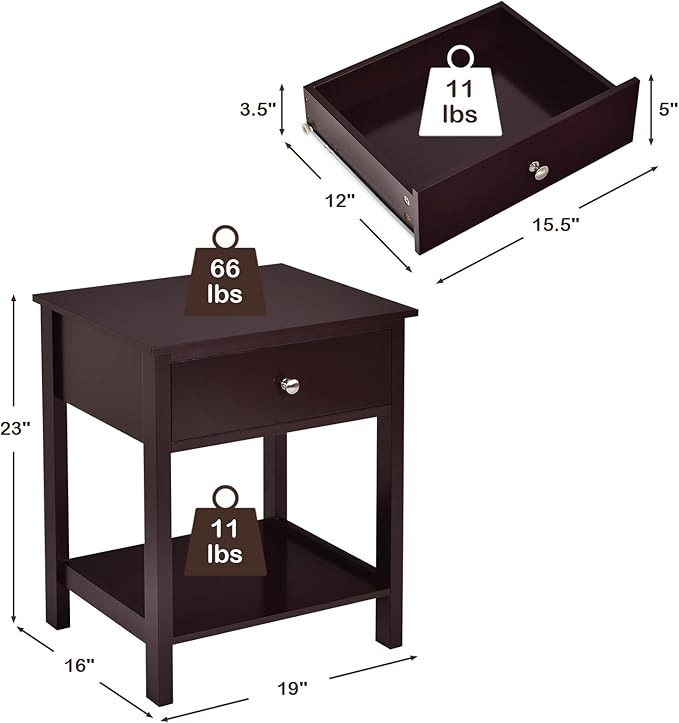 Giantex Nightstand Set of 2, Wood End Table - Image 3