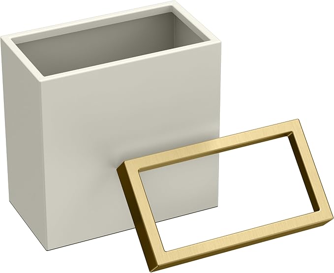 Gatco Modern Rectangle Wastebasket, Matte Pearl and Brushed Brass Combo - Image 2